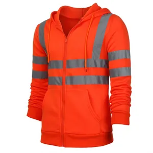 Hochsichtbarer orangefarbener Herren-Hoodie mit Reflexstreifen und durchgehendem Reißverschluss