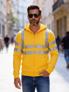 Reflektierender gelber Kapuzenpullover für Herren mit Reißverschluss für Outdoor-Sicherheit