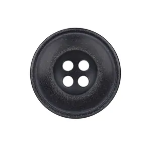 Premium matte black resin 4-hole button for high-end garments and coats.