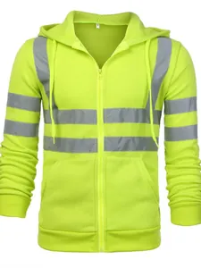 Neon-gelbe Outdoor-Herrenjacke mit Kapuze, Reflexstreifen und durchgehendem Reißverschluss