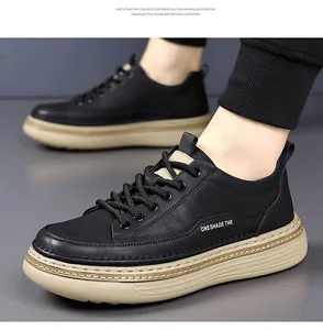 Side detail of men's black leather casual sneakers featuring a comfortable EVA foam sole
