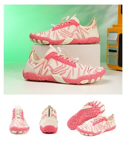 Pink and cream quick-dry water shoes with non-slip rubber soles for outdoor wading sports