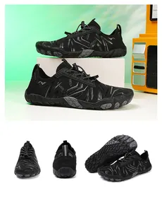Lightweight black quick-dry water shoes with non-slip rubber sole shown from multiple angles
