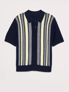 Polo de punto de rayas azul marino para hombre con manga corta y cuello de solapa clásico