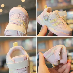 Scarpe da ginnastica neonato in mesh rosa traspirante con suola morbida e flessibile