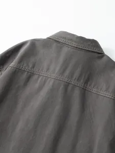 High-quality charcoal gray cotton denim shirt for men featuring back yoke detail