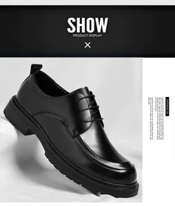 Detailed side view of black men's business leather shoes featuring a lace-up design