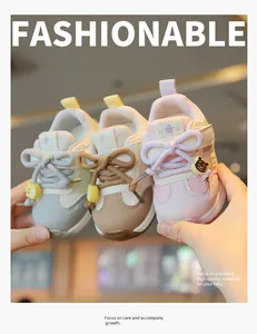 Detailed view of breathable mesh toddler walking shoes in pink, brown, and grey colors
