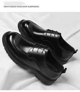 Close-up detail of glossy black men's business leather shoes with premium lace-up design