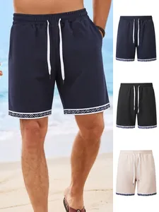 Pantaloncini Casual da Uomo a Nido d'Ape Pantaloncini da Spiaggia Traspiranti Estivi Patchwork Geometrico con Coulisse per Uomo