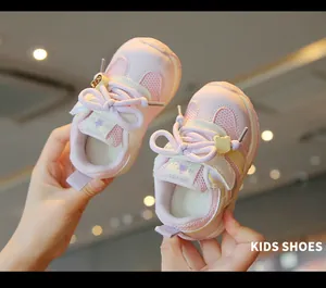 Breathable pink toddler walking shoes with soft soles and cute mesh design for girls