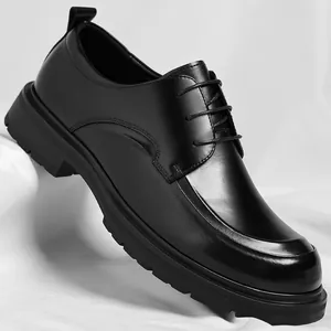 Premium black men's business formal leather shoes with lace-up design and thick sole