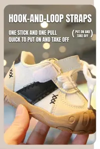 Detailed close-up showing the easy Velcro strap design of mesh toddler walking shoes