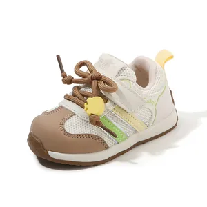 Breathable mesh baby walking shoes with soft anti-slip soles for toddlers.