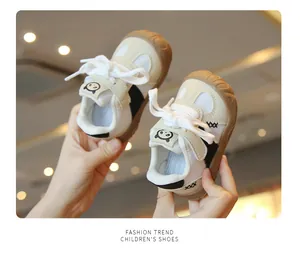 Close-up of breathable mesh toddler walking shoes with protective toe cap