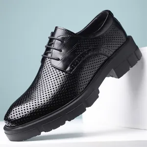 Chaussures en Cuir Formelles d'Affaires pour Hommes à Semelle Épaisse Perforées Respirantes Derby Grandissant pour Mariage Bureau