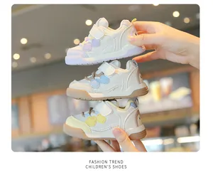 Close-up of breathable mesh baby walking shoes in three colors with soft anti-slip soles