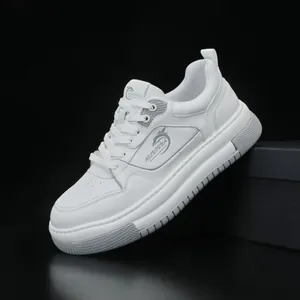 Chaussures de Skate Décontractées en Cuir Véritable pour Hommes Semelle Épaisse Sneakers en Cuir de Vache à Lacets