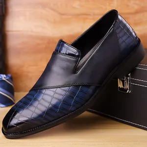 Heren zakelijke leren schoenen met blauwe krokodillenreliëf en antislipzool voor heren