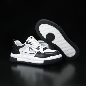 Baskets classiques en cuir véritable pour hommes noir et blanc avec semelle épaisse