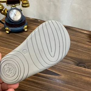 Close-up of anti-slip soft sole texture for grey children's summer sandals for girls
