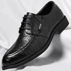 Men Business Formal Shoes Recycled Leather Hollow Out Pointed Toe Lace Up Vintage Hand Grabbed Texture Rubber Sole Oxford Shoes