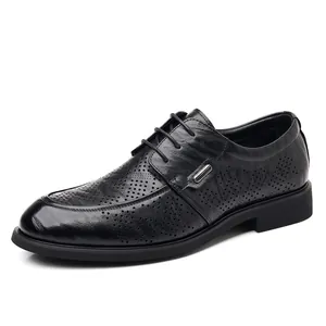 Classic black men's Derby shoes with brogue perforated details for formal business wear