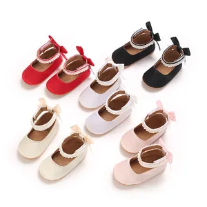 Baby Mädchen Prinzessinnen Schuhe Perle Schleife Dekor Kunstleder Weiche Sohle Kleinkind Lauflernschuhe Süße Party Schuhe