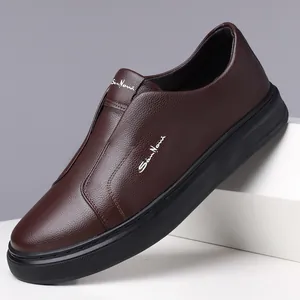 Men's classic dark brown leather loafers with soft non-slip soles and breathable design