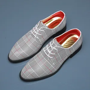 Modische, grau-karierte Herren-Schnürschuhe für Business und Freizeit mit rotem Futter