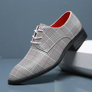 Herren Mode Karo Lederschuhe Spitze Zehe Schnürung Business Casual Brogues Trendy Hahnentritt Muster Stilvolle Gentleman Schuhe