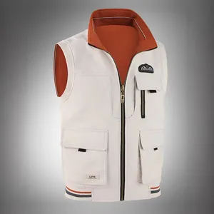 Gilet Casual Uomo Reversibile Collo in Piedi Multitasche Abbigliamento Lavoro Giacca Senza Maniche in Poliestere Traspirante per Primavera Autunno