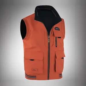 Gilet professionale da uomo reversibile con collo alto e tasche multiple, arancione