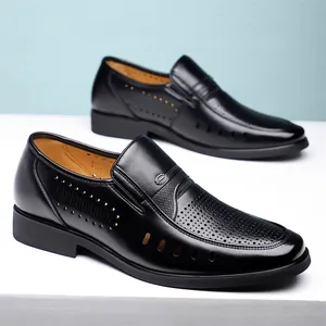 Atmungsaktive schwarze Herren-Leder-Slipper für Business und Freizeit im eleganten Stil