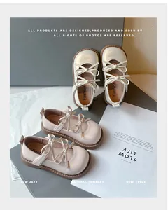 Elegantes zapatos Mary Jane de cuero para niña con doble lazo y suelas blandas