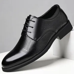Heren Zakelijke Formele Schoenen Geperforeerd Geregenereerd Leer Ademend Vetersluiting Kantoor Derby Schoenen Zomer Verhogend