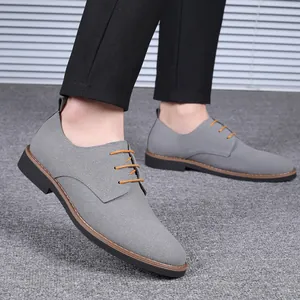 Chaussures derby décontractées en faux daim gris pour hommes avec lacets
