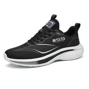 Chaussures de sport légères et respirantes pour hommes en maille noire et blanche