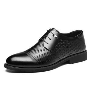 Chaussures de ville ajourées en cuir noir pour homme, respirantes et élégantes