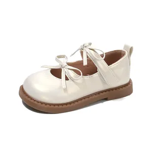 Zapatos de princesa clásicos para niña en color marfil con doble lazo y suela suave cómoda