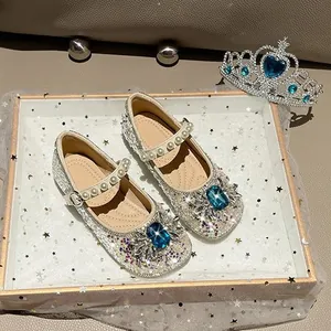 Sparkling Sequin Rhinestone Artificial Pearl Girls Princess Shoes Flat Mary Jane Dress Shoes For Wedding Party Ceremony