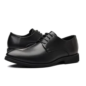 Zapatos de vestir clásicos para hombre en cuero negro con cordones y acabado liso