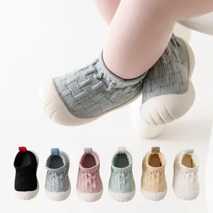 Breathable knit baby floor shoes with soft anti-slip rubber sole for pre-walkers