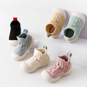 Soft sole baby pre-walker floor shoes with knit upper and non-slip rubber toe