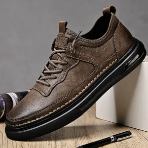 Scarpe da Skate Casual in Crosta di Pelle Bovina da Uomo Retrò Traspiranti Antiscivolo Sneakers Piatte Autunno Inverno