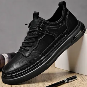 Eleganti sneaker casual nere da uomo con suola piatta antiscivolo e fodera calda