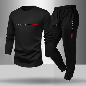 Ensemble de survêtement de sport noir à manches longues pour homme avec imprimé Paris