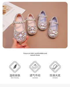 Chaussures Mary Jane scintillantes pour filles avec strass, bride en perles et semelle souple