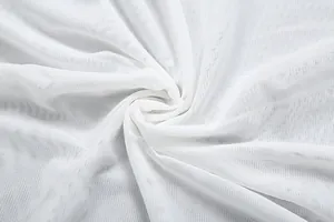 Detailed view of breathable white mesh fabric with elegant radial folds and texture