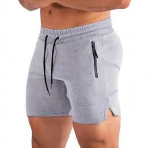 Pantaloncini sportivi grigi da uomo per palestra e corsa con tasca a zip e coulisse